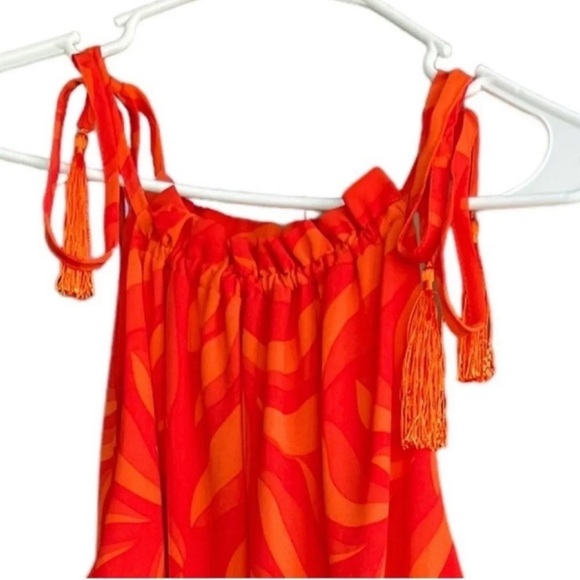 TAYLOR Printed Shift Tassel Halter Dress Orange Size 4 - Picture 10 of 15
